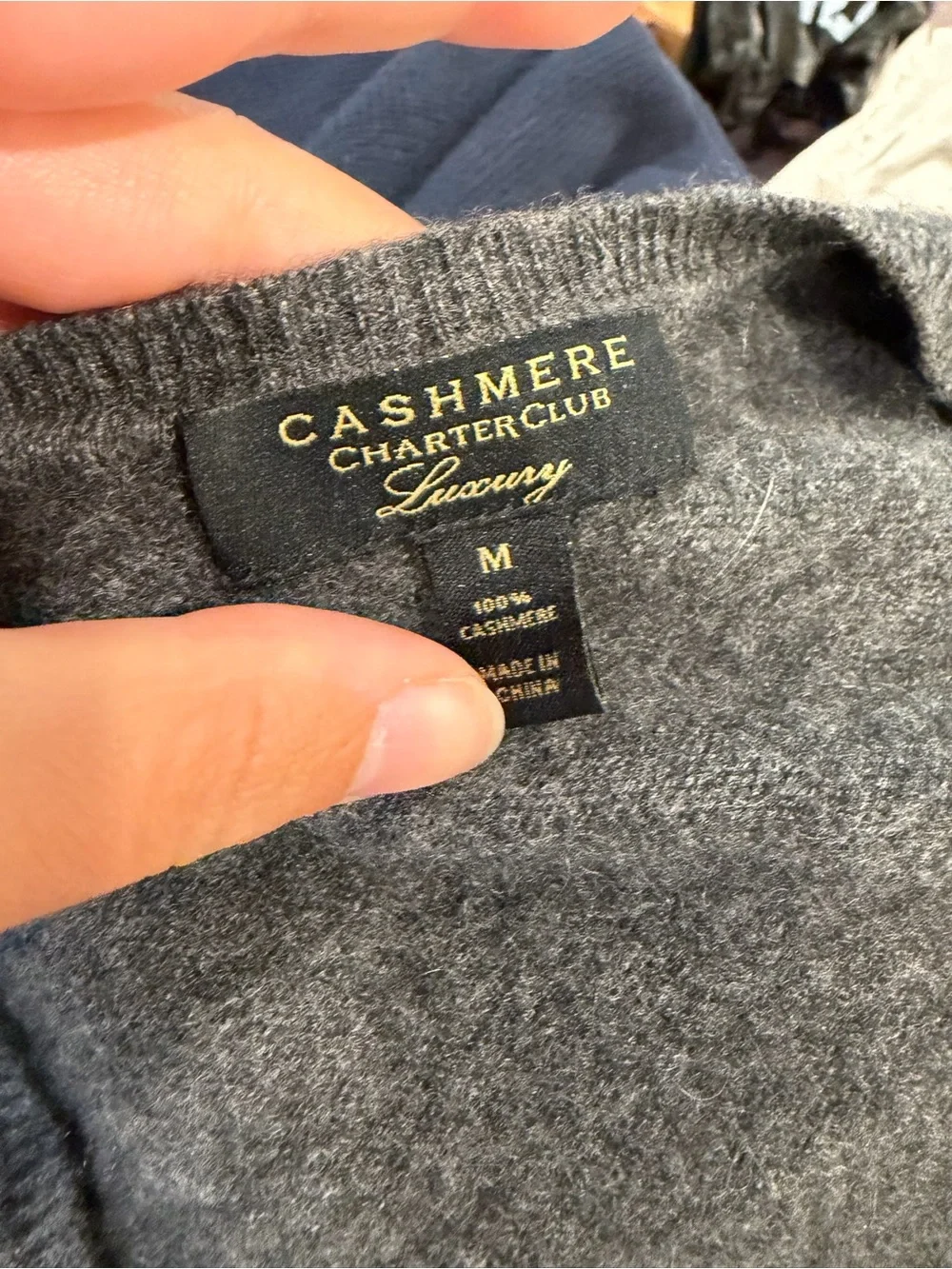 CHARTER CLUB 100% Cashmere Dark Gray V-Neck Sweater